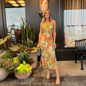 FARM Rio Yellow and Orange Midi Sundress